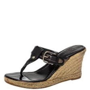 Burberry Nova Check Patent Leather Espadrille Wedge Sandals 40